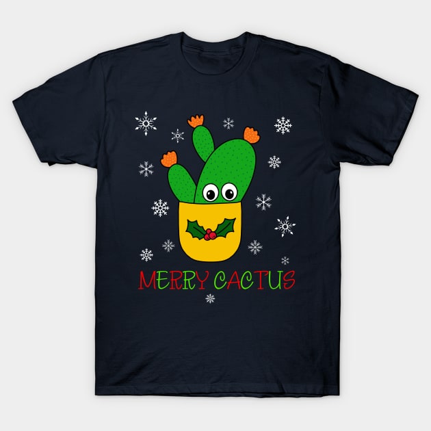 Merry Cactus - Opuntia Microdasys Cactus In Christmas Holly Pot T-Shirt by DreamCactus